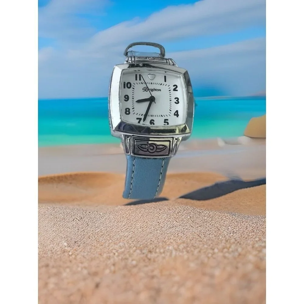 Brighton Orchard Watch Blue Leather Band Square Dial Silver Plated New Battery